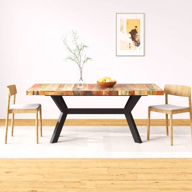Berkfield Home Industrial Rectangular Dining Table in Brown with Solid Reclaimed Wood and Steel X-Frame, 180 cm – 1