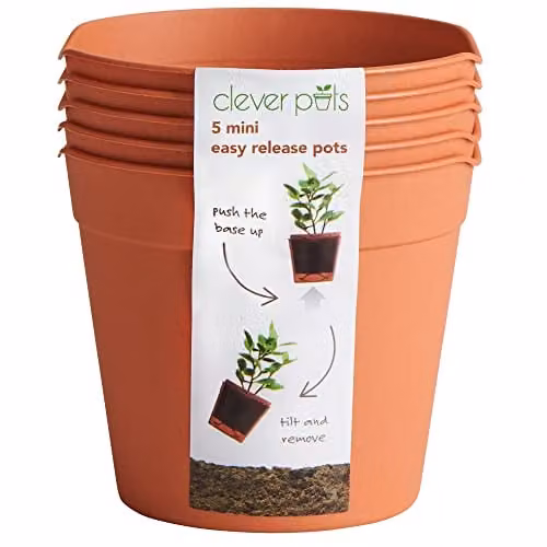 Clever Pots Easy Release Plastic Mini Plant Pots, Pack of 5, Brown – 1