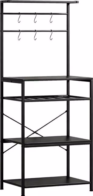 HOMCOM Industrial Freestanding Shelving Unit with Wine Rack and 6 Hooks, Black, H 143.5 x W 59 x D 40 cm
