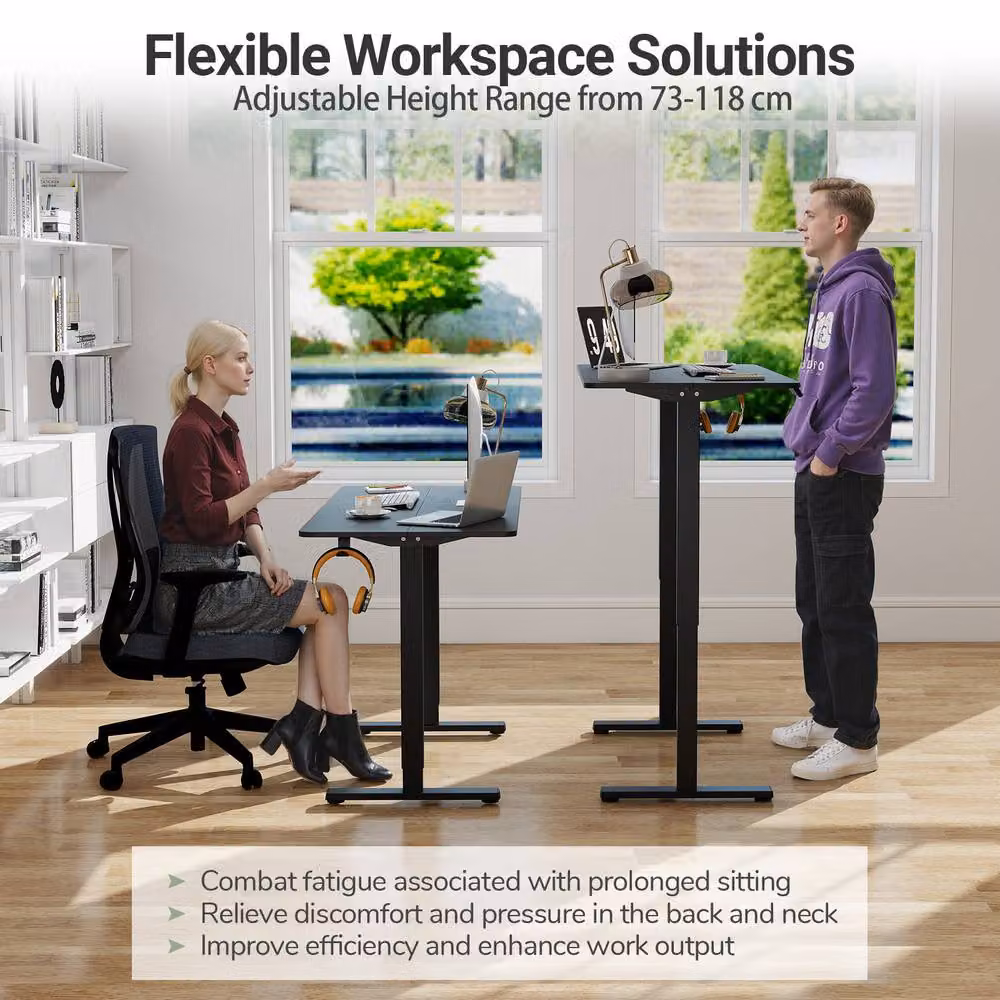Costway Electric Height Adjustable Ergonomic Standing Computer Desk in Black, W/D: 120 x 60 cm – 6