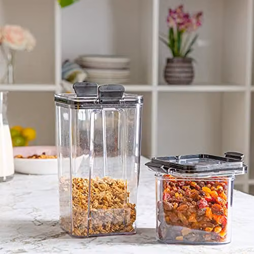 Argon Tableware 3 Piece Food Storage Container Set in Black and Transparent, BPA-Free Stackable and Leakproof Plastic Clip-Top Jars – 4