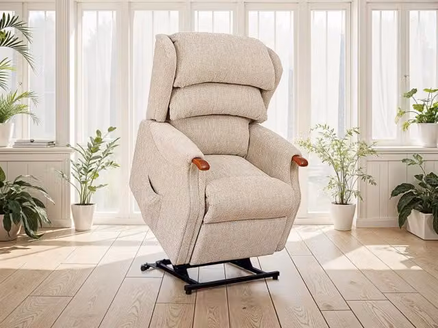 ASC Wickham Knuckle Petite Powered Lift Assist Recliner Chair in Beige Fabric