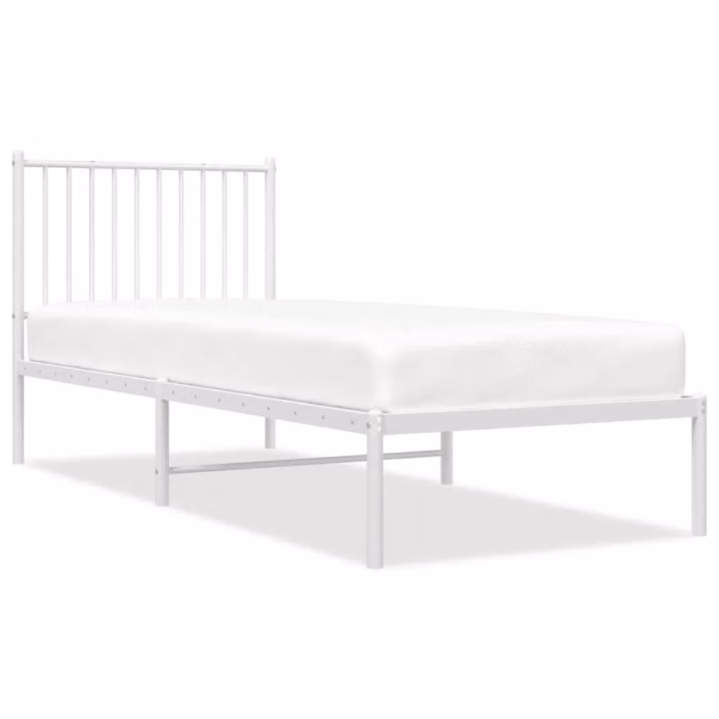 Berkfield Home Metal Bed Frame with Headboard in White, W/D/H: 80 x 200 cm – 2