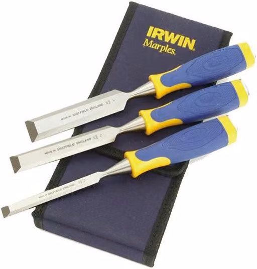Irwin Marples MS500 Protouch 3 Piece All-Purpose Wood Chisel Set in Blue