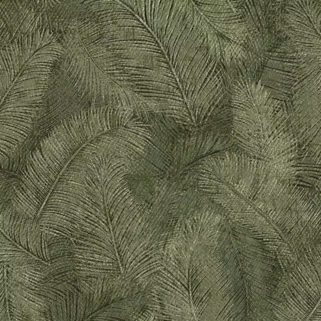 Grandeco Floating Leaf Feather Textured Botanical Wallpaper in Green and Brown