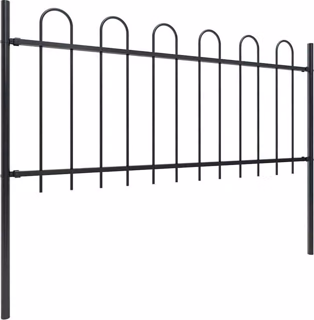 Berkfield Home Garden Hoop Top Steel Fence, Black, W: 8.5 m, H: 0.8 m