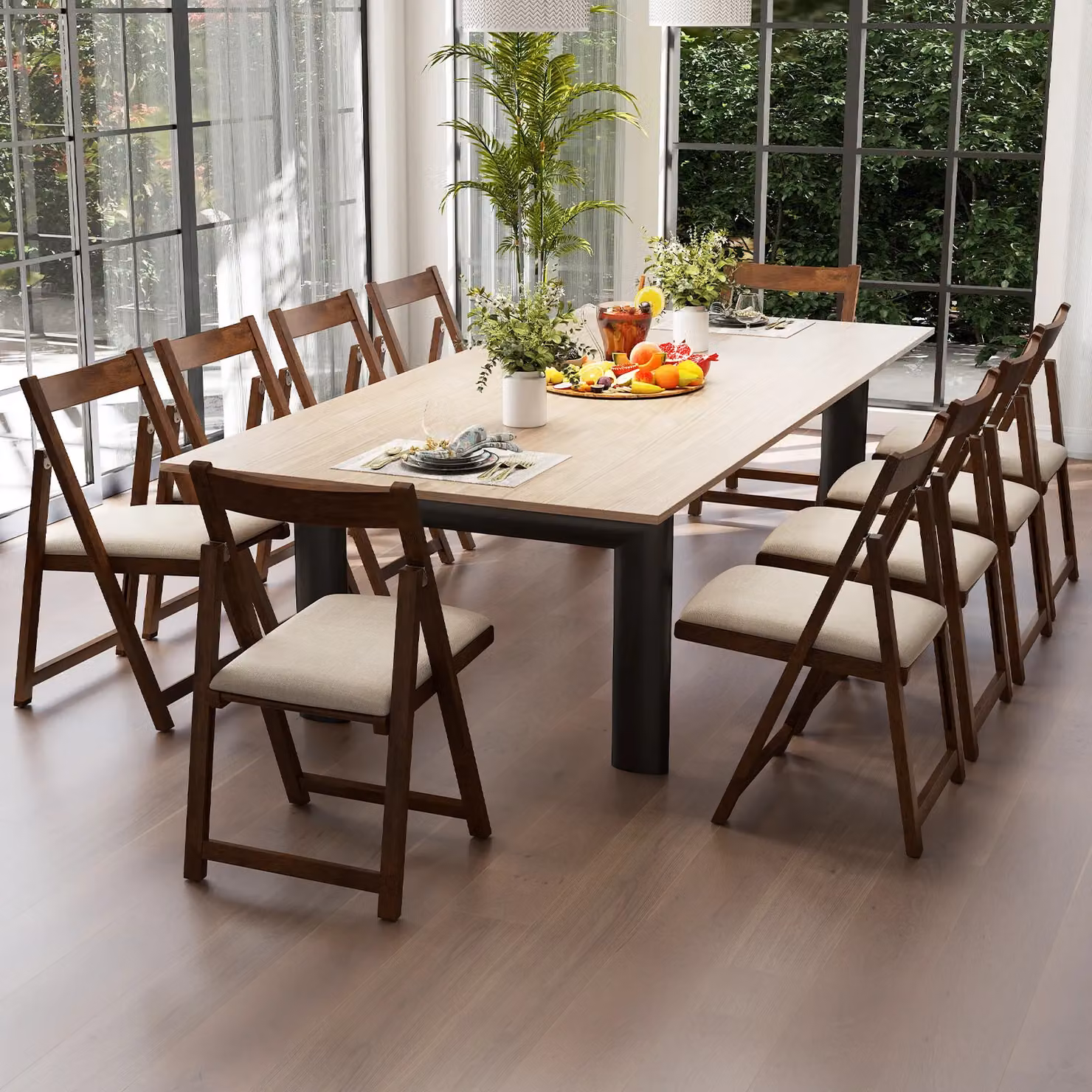 Costway Set of 4 Foldable Armless Dining Chairs in Walnut Brown with Fabric Upholstery – 9