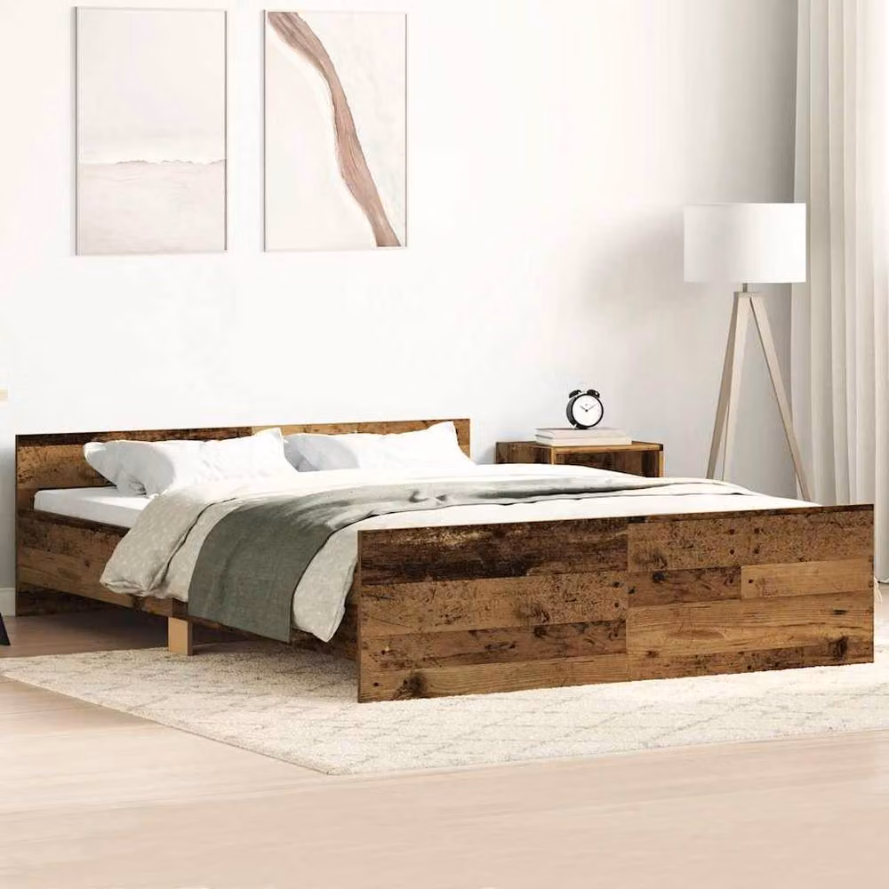 Berkfield Home Bed Frame in Old Wood Brown, Engineered Wood, W/D/H: 140 x 190 cm – 2