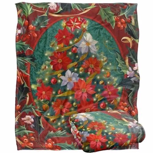 JQ Licensing Spirit of Christmas Poinsettias Silky Touch Super Soft Throw Blanket, White, W: 152 cm, D: 127 cm