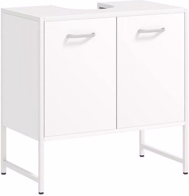 NESTLUNE Freestanding White Metal Bathroom Under Sink Cabinet with Hinged Doors
