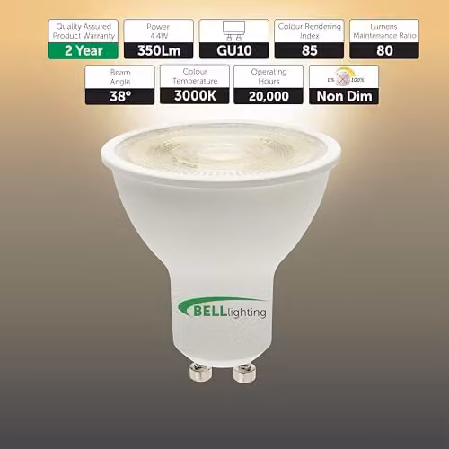 BELL Lighting GU10 LED Spotlight Bulbs, 4.4W, 350lm, Warm White 3000K, Pack of 5 – 2