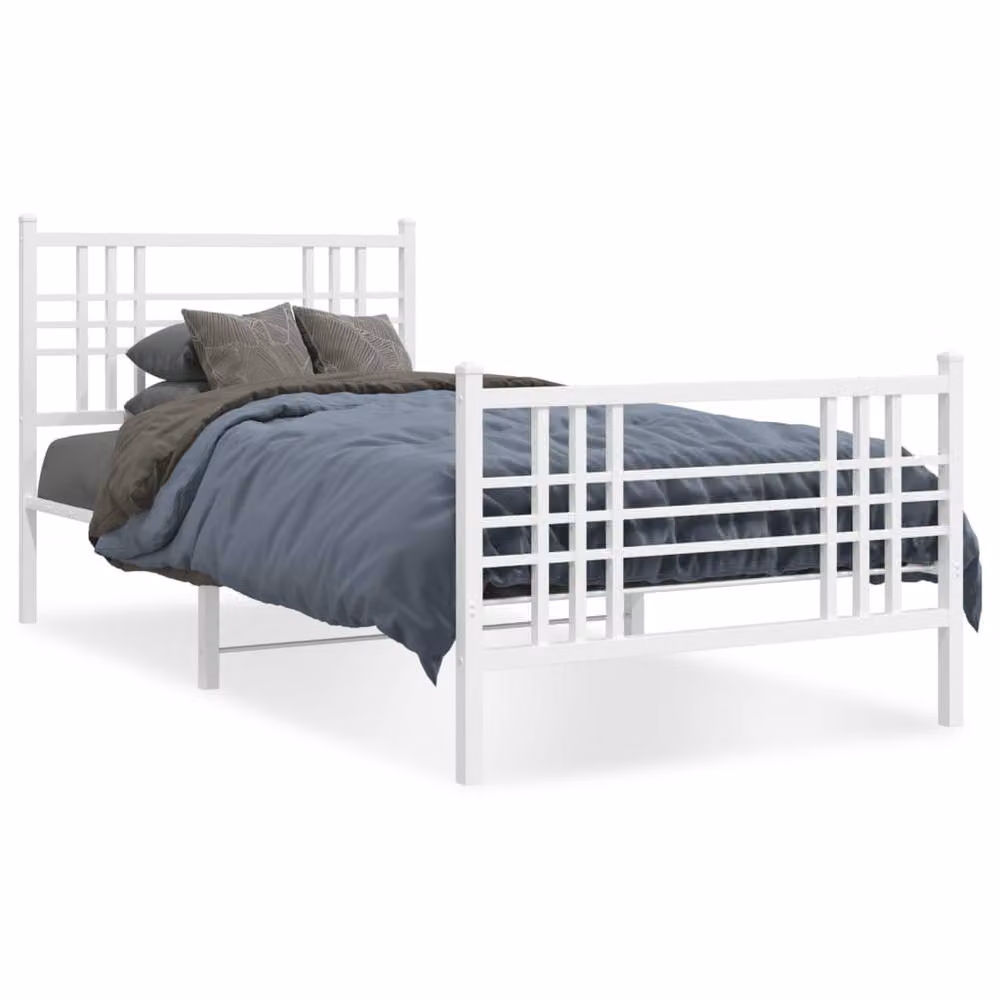 Berkfield Home Metal Bed Frame with Footboard, White, W/D/H: 90 x 190 cm – 2