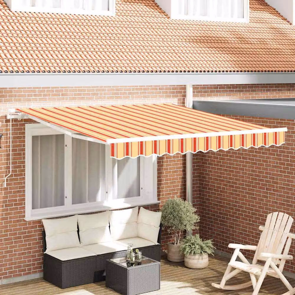 Berkfield Home Manual Retractable Wall-Mounted Awning in Yellow and Orange Striped Polyester, W/D/H: 350 x 250 cm – 2