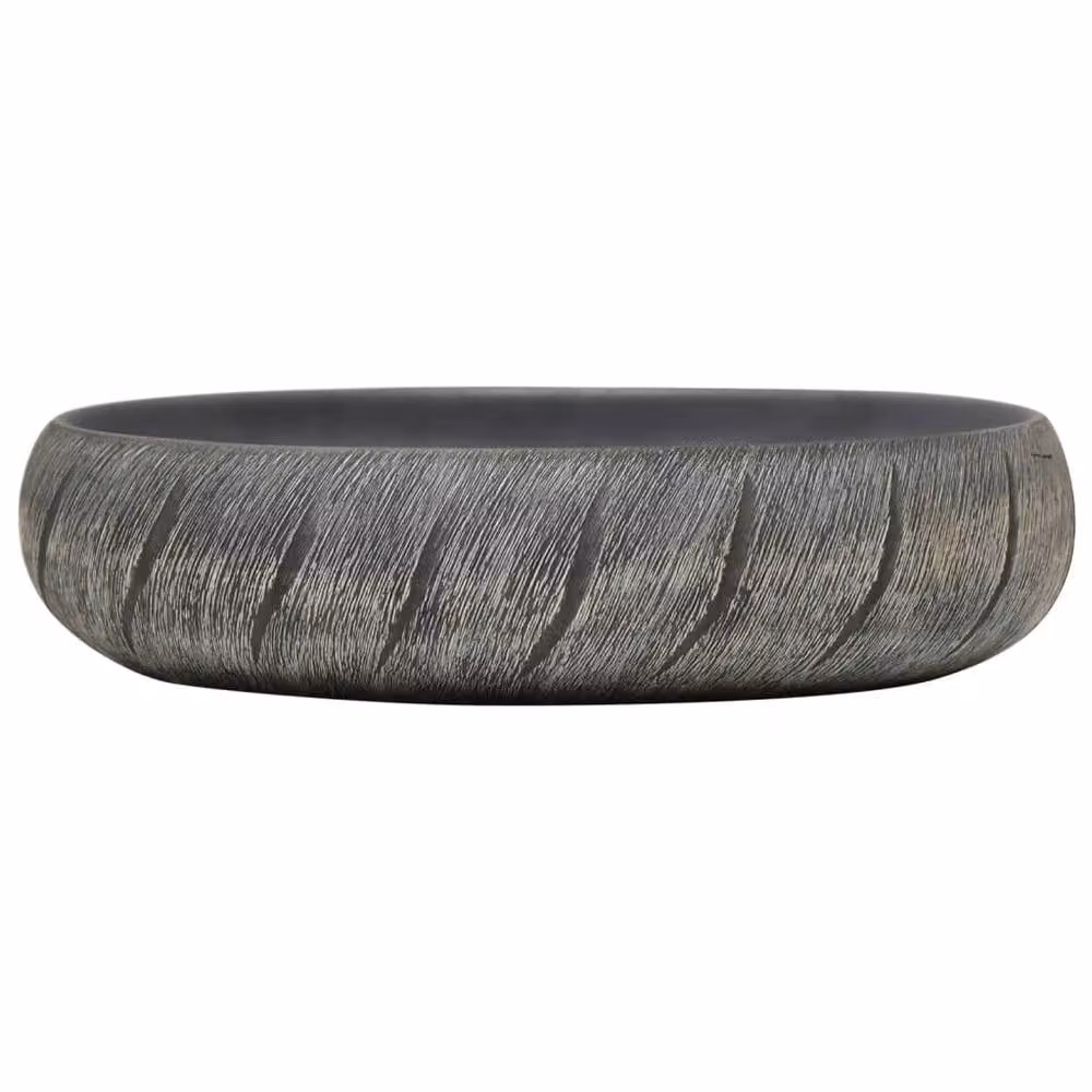 Berkfield Home Oval Ceramic Countertop Basin in Black and Grey, W: 59 cm, D: 40 cm, H: 15 cm – 3