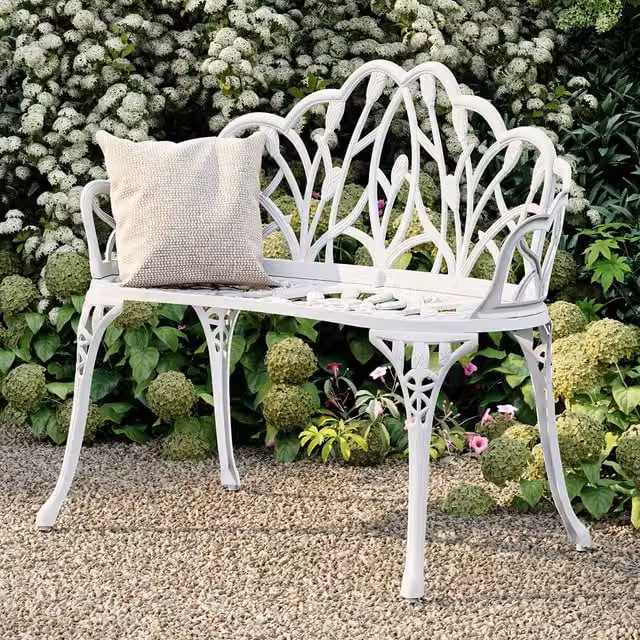 Charles Bentley White Tulip 2-Seater Cast Aluminium Garden Bench – 1