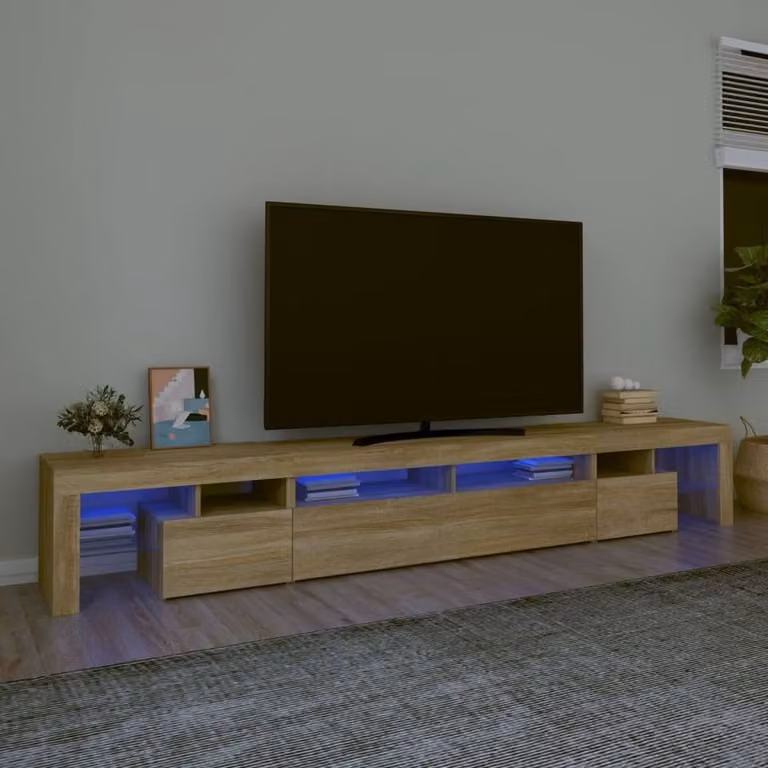 Berkfield Home Modern TV Cabinet with LED Lights in Sonoma Oak, Light Brown, W: 260 cm, D: 40 cm, H: 36.5 cm