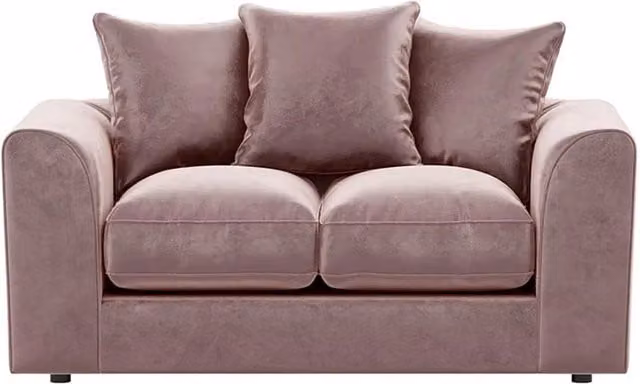 Furnishings For Less UK Brooklyn 2 Seater Sofa in Pink Plush Velvet Fabric with Scatter Cushions – 1