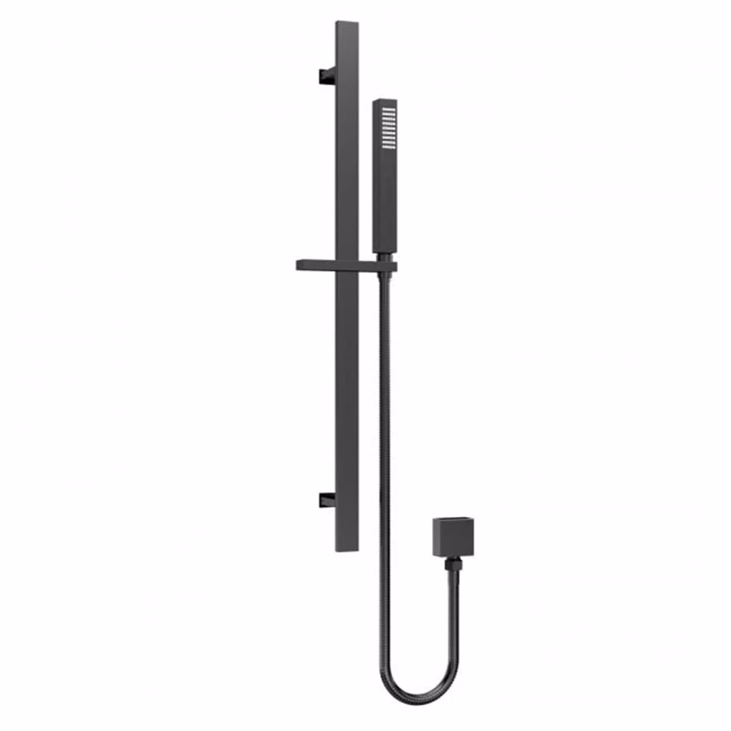 Royal Bathrooms Windon Square Matt Black Slider Rail Shower Kit with Outlet Elbow and Brass Construction