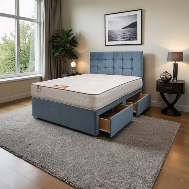 Knight Sleep Cubed Plush Bed Set with Mattress and Headboard in Blue, W/D/H: 120 x 200 x 60.96 cm
