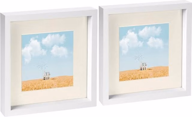 Nicola Spring Pack of 2 Square 3D Box Photo Frames in White and Yellow, W/D/H: 25.4 x 25.4 x 25.4 cm