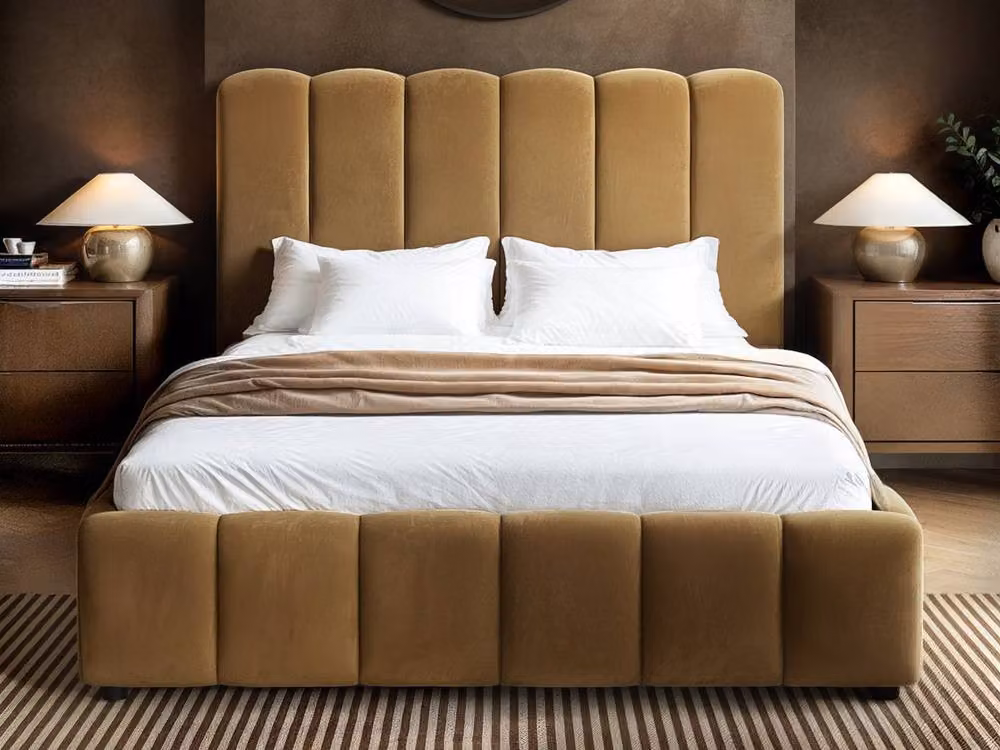 Solace+Co Emilie Ribbed Ottoman Bed in Brown Velvet and Bouclé, W/D/H: 180 x 200 x 114 cm – 3