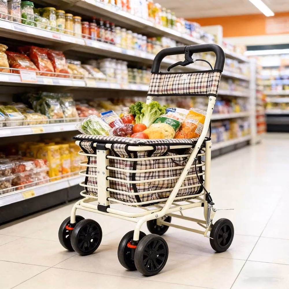 FLAVORA 6 Wheel Shopping Trolley with Seat in Beige – 4