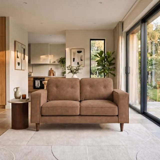 Furniturebox UK Jasper 2 Seater Sofa in Brown Faux Leather with Solid Wood Frame