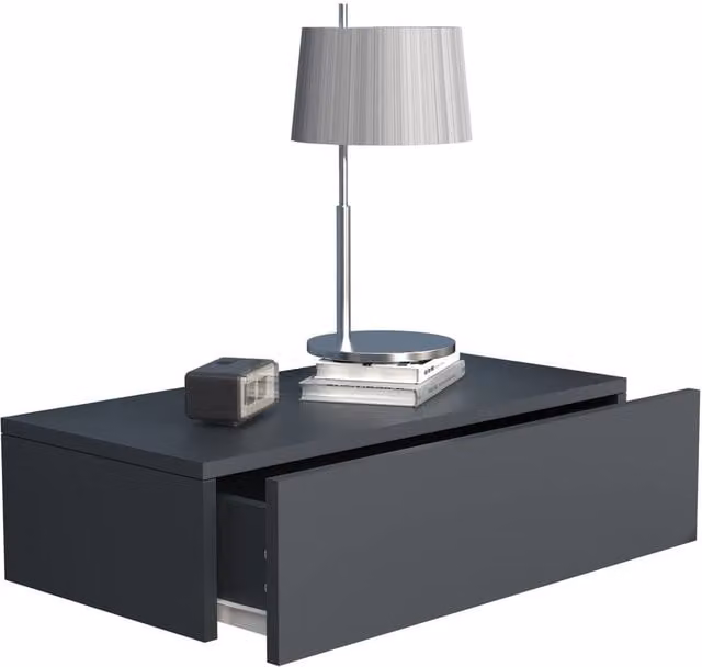 VCM Usal M Wooden Wall Hanging Bedside Table in Dark Grey, Width: 60 cm – 1