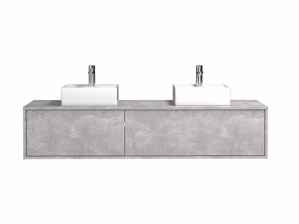 Vente-unique ISAURE II Grey Concrete Double Washbasin Vanity Unit, W: 150 cm, D: 47 cm, H: 32 cm – 2