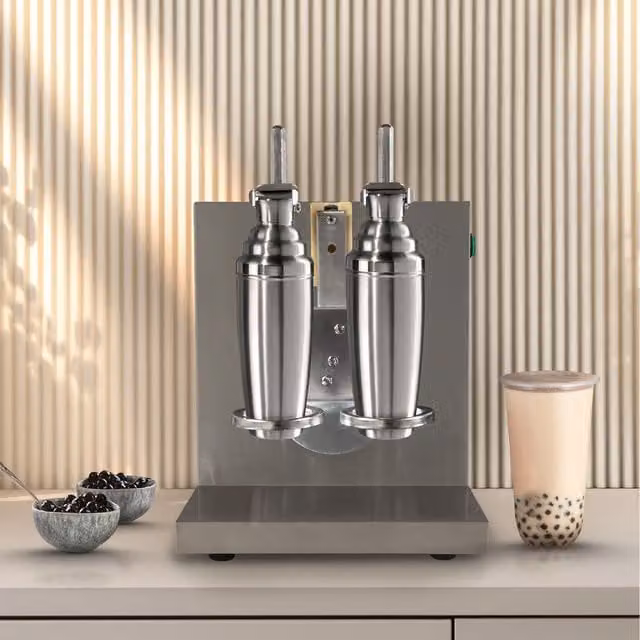 KuKoo Automatic Bubble Tea Shaker with Timer, Silver Stainless Steel