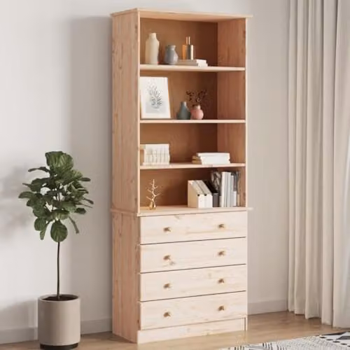 vidaXL ALTA Bookcase with Drawers in Natural Solid Pine Wood, W/D/H: 77 x 35 x 186.5 cm – 2