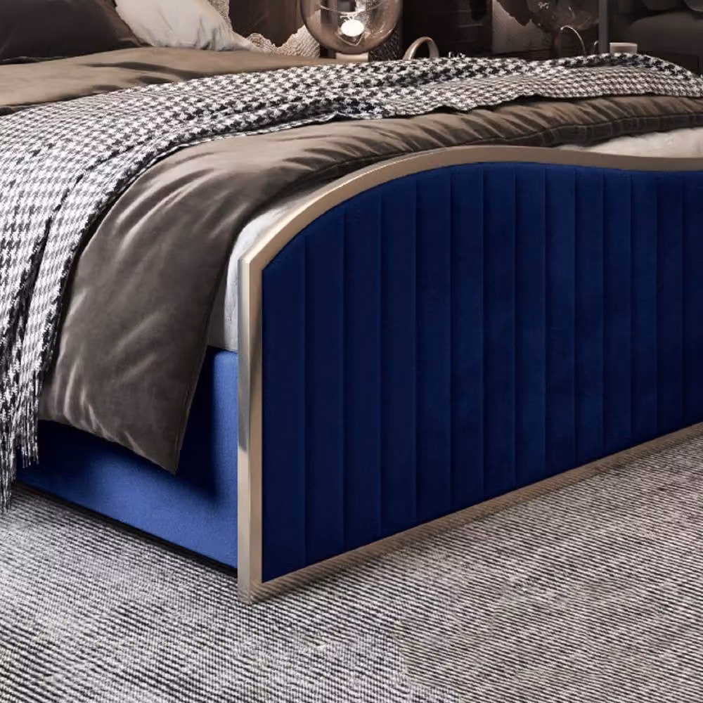 Casani Totternhoe Upholstered Velvet Blue Metal Designer Bed Frame, W/D/H: 140 x 200 cm – 5