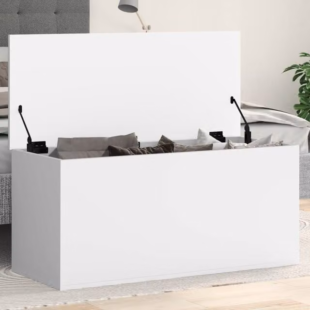Berkfield Home White MDF Storage Box with Soft Close Lid, W/D/H: 100 x 42 x 46 cm