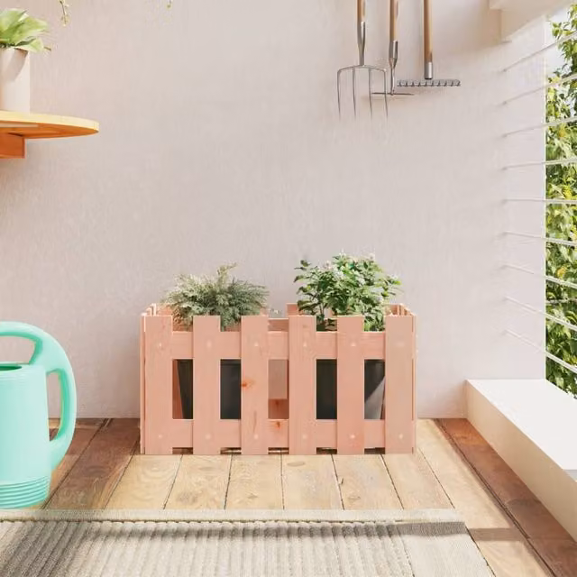 Berkfield Home Garden Planter with Fence Design in Brown, Solid Wood, W/D/H: 60 x 30 x 30 cm