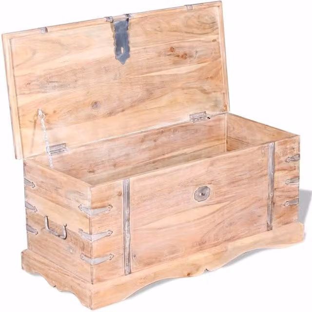 Berkfield Home Rustic Acacia Wood Storage Chest in Brown and White, W/D/H: 40 x 40 x 40 cm