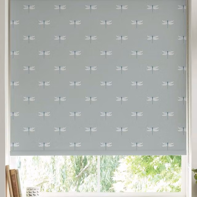 Sophie Allport Dragonfly Made to Measure Thermal Blackout Roller Blind in Grey, Blue and Green