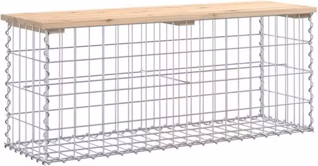 Berkfield Home Gabion Design Garden Bench in Brown Solid Pine Wood, W/D/H: 103 x 31.5 x 42 cm – 1