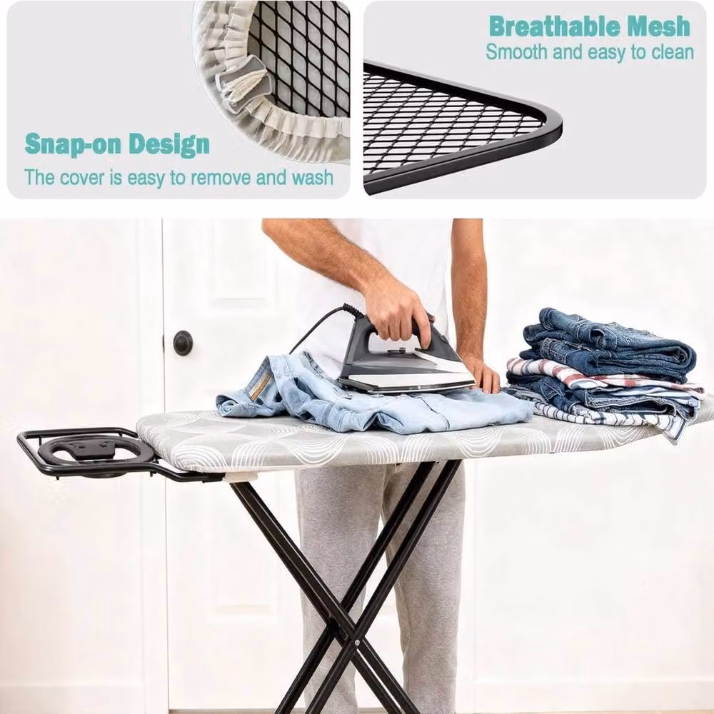 VOGREX Folding Ironing Board in Grey with 6 Adjustable Height Settings, W: 122 cm, D: 38 cm – 5