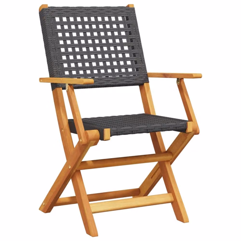 Berkfield Home Beautiful Garden Chairs, Set of 2, Black Acacia Wood and Poly Rattan – 3