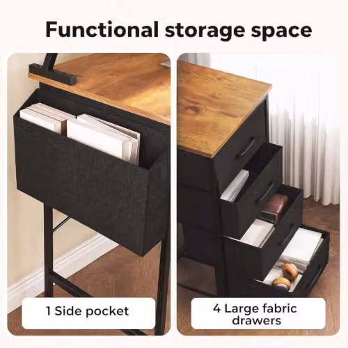 Levede L Shaped Corner Desk with Storage, Drawers, Charging Station and Ergonomic Monitor Stand, Walnut, W: 140 cm, D: 80 cm, H: 87 cm – 2