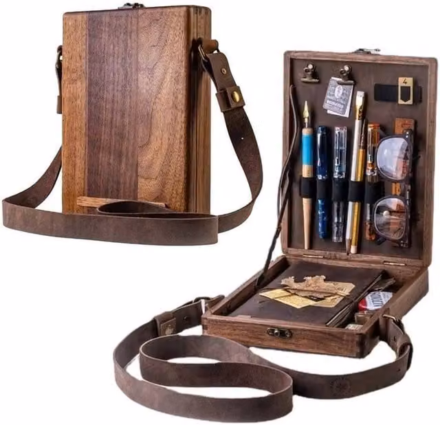Kelvenix Writers Messenger Multi-Function Solid Wood Box in Brown
