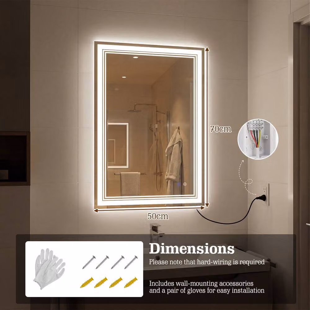 Costway LED Rectangular Wall Vanity Bathroom Mirror in White W: 70 cm x H: 70 cm – 5