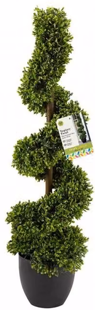 Garden Mile Artificial Potted Topiary Twirl Tabletop Tree in Green and Grey