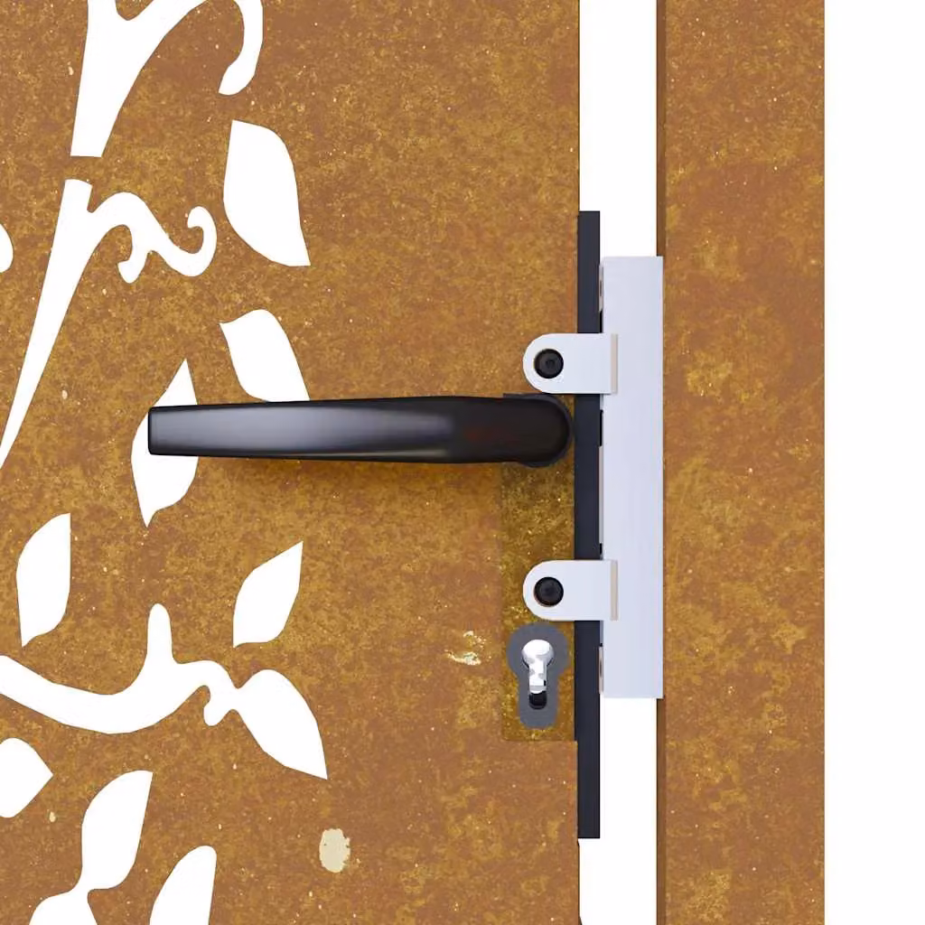 Berkfield Home Garden Gate in Brown Corten Steel with Tree Design, W: 105 cm, H: 80 cm – 3