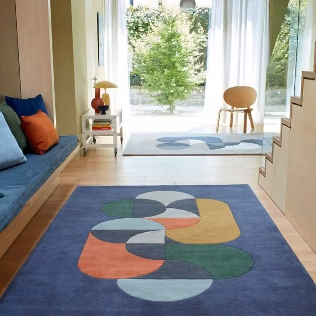 The Rug Shop UK Blue and Multicolour Handmade Modern Geometric Abstract Area Rug, W: 200 cm, D: 300 cm – 1