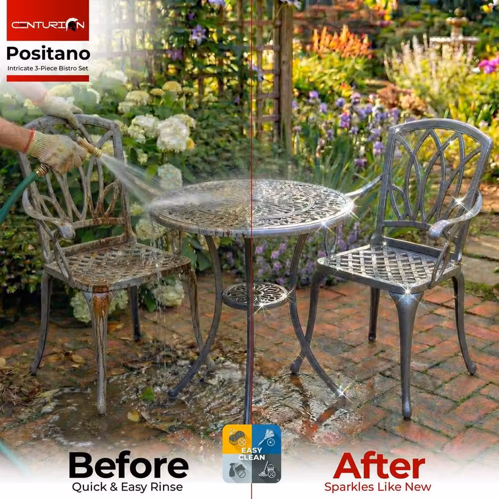 Centurion Supports Positano Grey Cast Aluminium Bistro Set with Round Table and 2 Chairs – 5