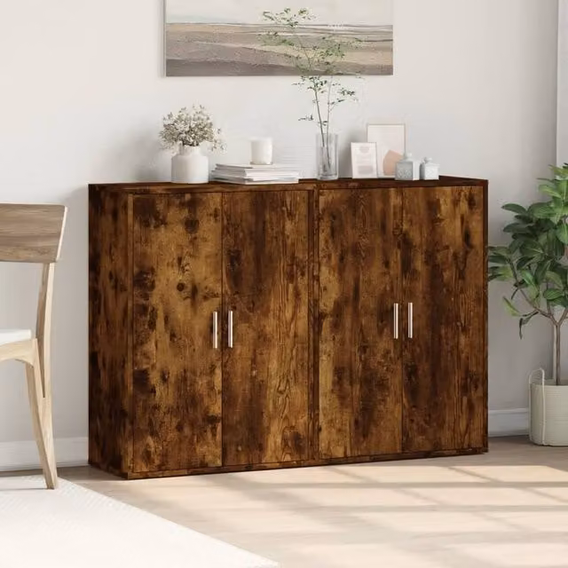 Berkfield Home Set of 2 Smoked Oak Sideboards in Brown, W/D/H: 60 x 31 x 84 cm