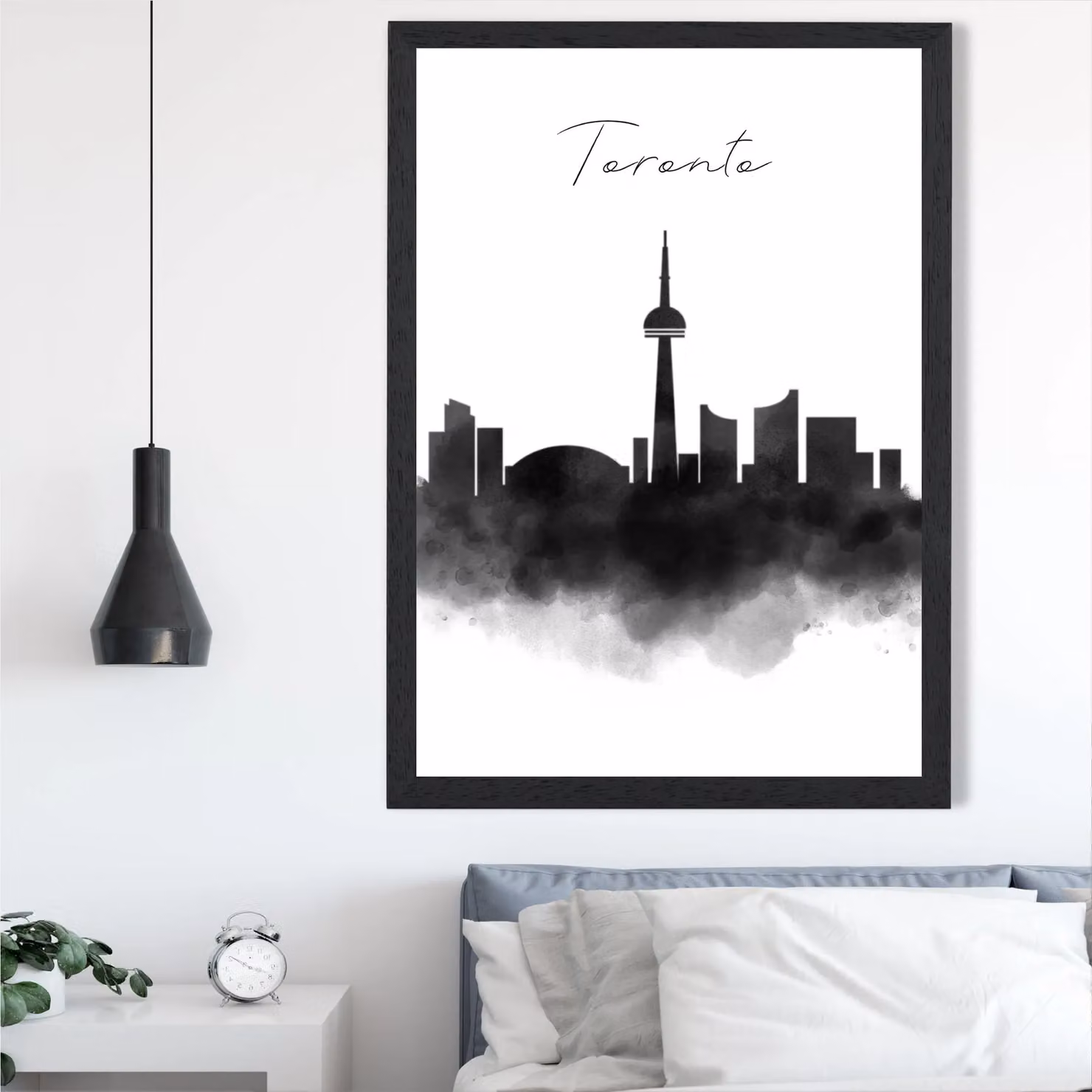 ARTZE Toronto Watercolour Skyline City Framed Print in Black, A3 – 2