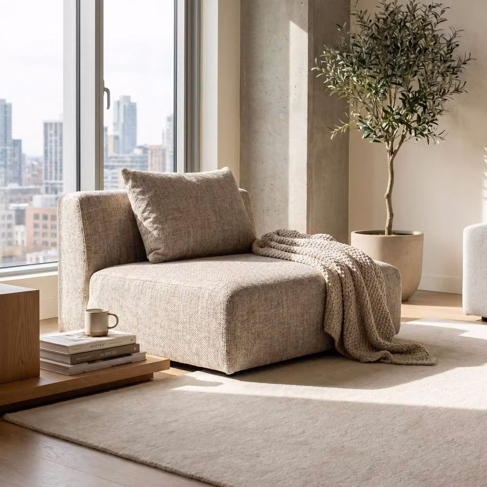 Abakus Direct Tokyo Single Seat Lounge Chair in Taupe Brushed Tweed Fabric – 5