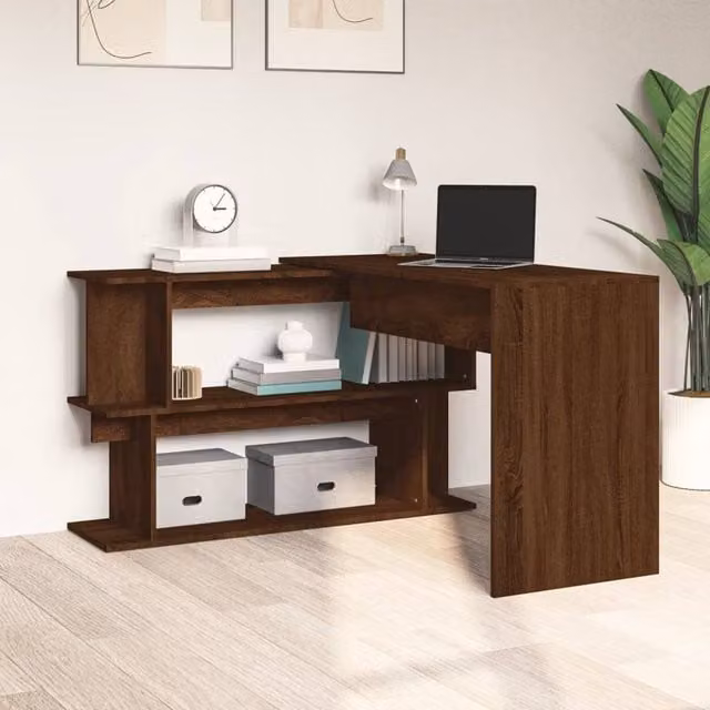 Berkfield Home Modern Corner Desk in Brown Oak, W/D/H: 200 x 50 x 76 cm – 1